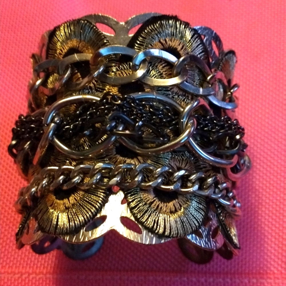 Chain Bangle Bracelet Adjustable Black Silver Gold - image 1